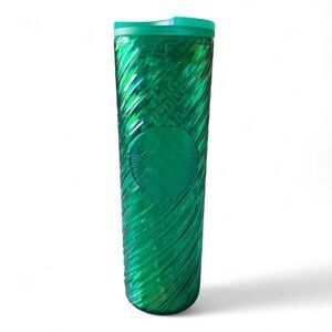 2022 Starbucks Tumbler 16oz Green Twist Metallic Plastic